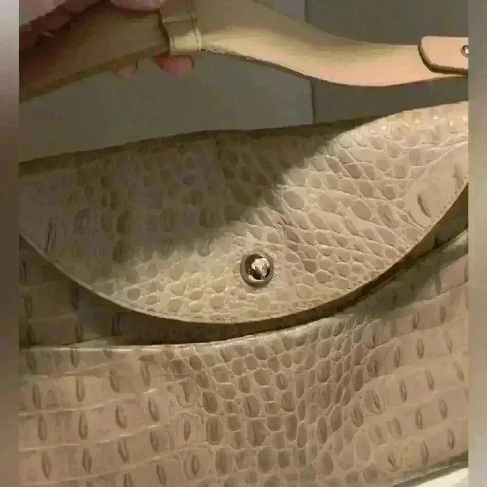 Furla Croc Embossed Handbag Satchel Lg Genuine Italian Leather Womens Taupe